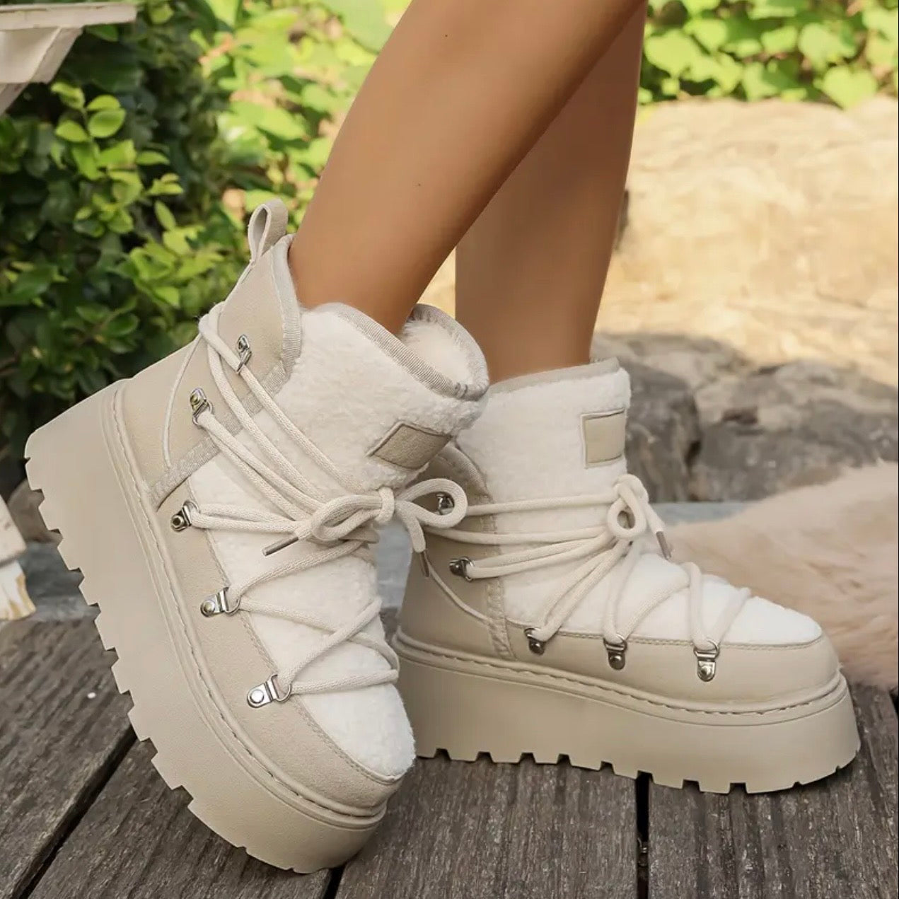 Damen Winter-Schnürstiefel Mit Erhöhtem Plateau Und Gepolsterter Innensohle