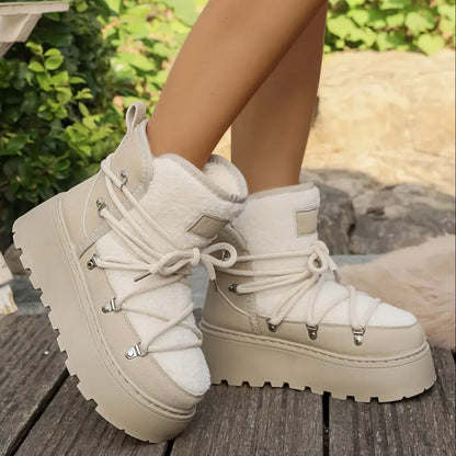 Damen Winter-Schnürstiefel Mit Erhöhtem Plateau Und Gepolsterter Innensohle