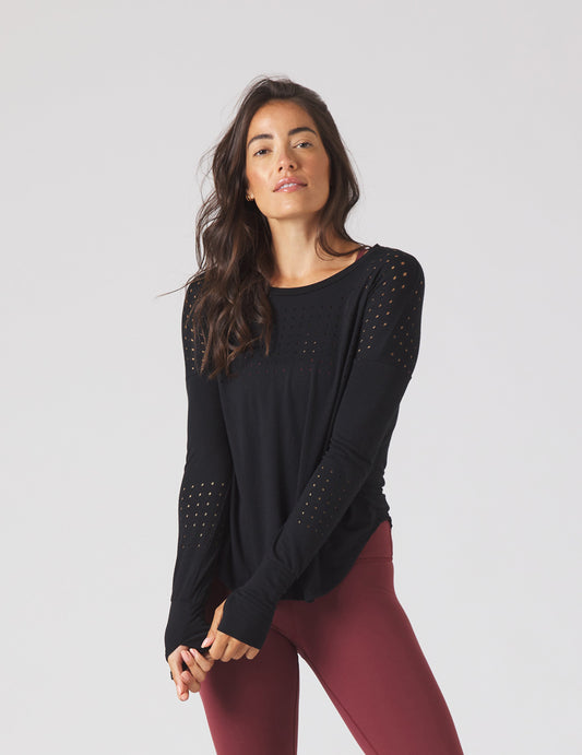 Women's Long-Sleeve Shirt with Laser-Cut Details and Loose Fit