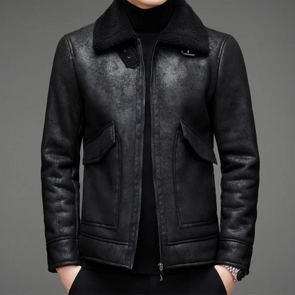 Men's Winter Jacket with Fur Collar and Front Pockets