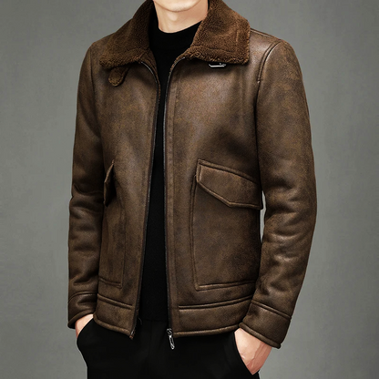 Men's Winter Jacket with Fur Collar and Front Pockets