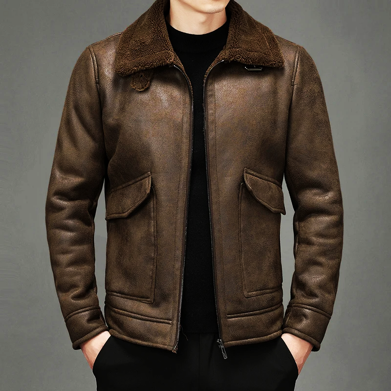 Men's Winter Jacket with Fur Collar and Front Pockets