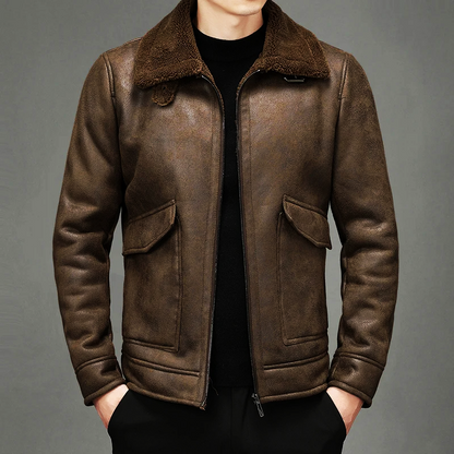 Men's Winter Jacket with Fur Collar and Front Pockets