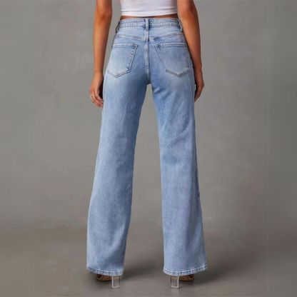 Damen High-Waist Wide-Leg Jeans Mit Seitentaschen Und Reißverschluss