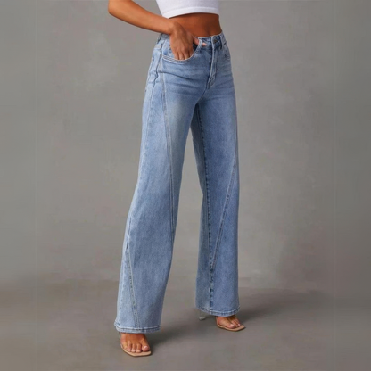 Damen High-Waist Wide-Leg Jeans Mit Seitentaschen Und Reißverschluss