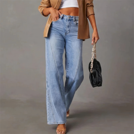 Damen High-Waist Wide-Leg Jeans Mit Seitentaschen Und Reißverschluss