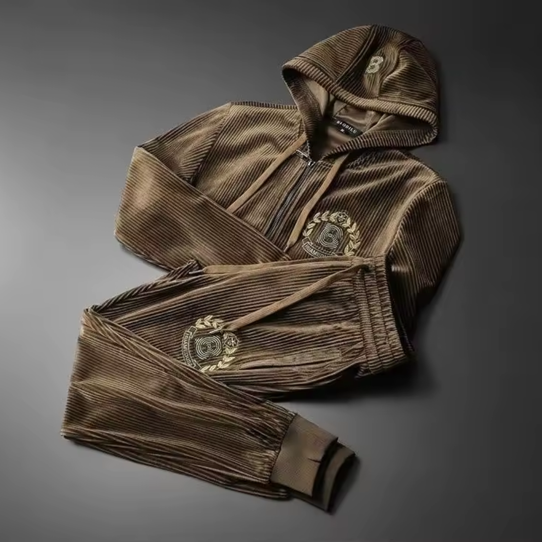 Men's Two-Piece Velour Set Zip-Up Hoodie Jogger Pants