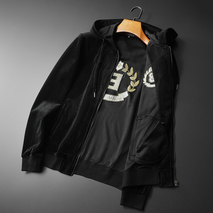 Men's Two-Piece Velour Set Zip-Up Hoodie Jogger Pants