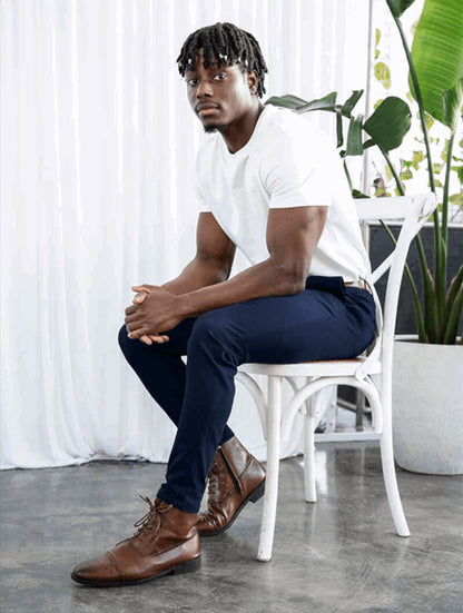 Men's Stretch Trousers in Slim Fit with Four-Way Stretch, Blue