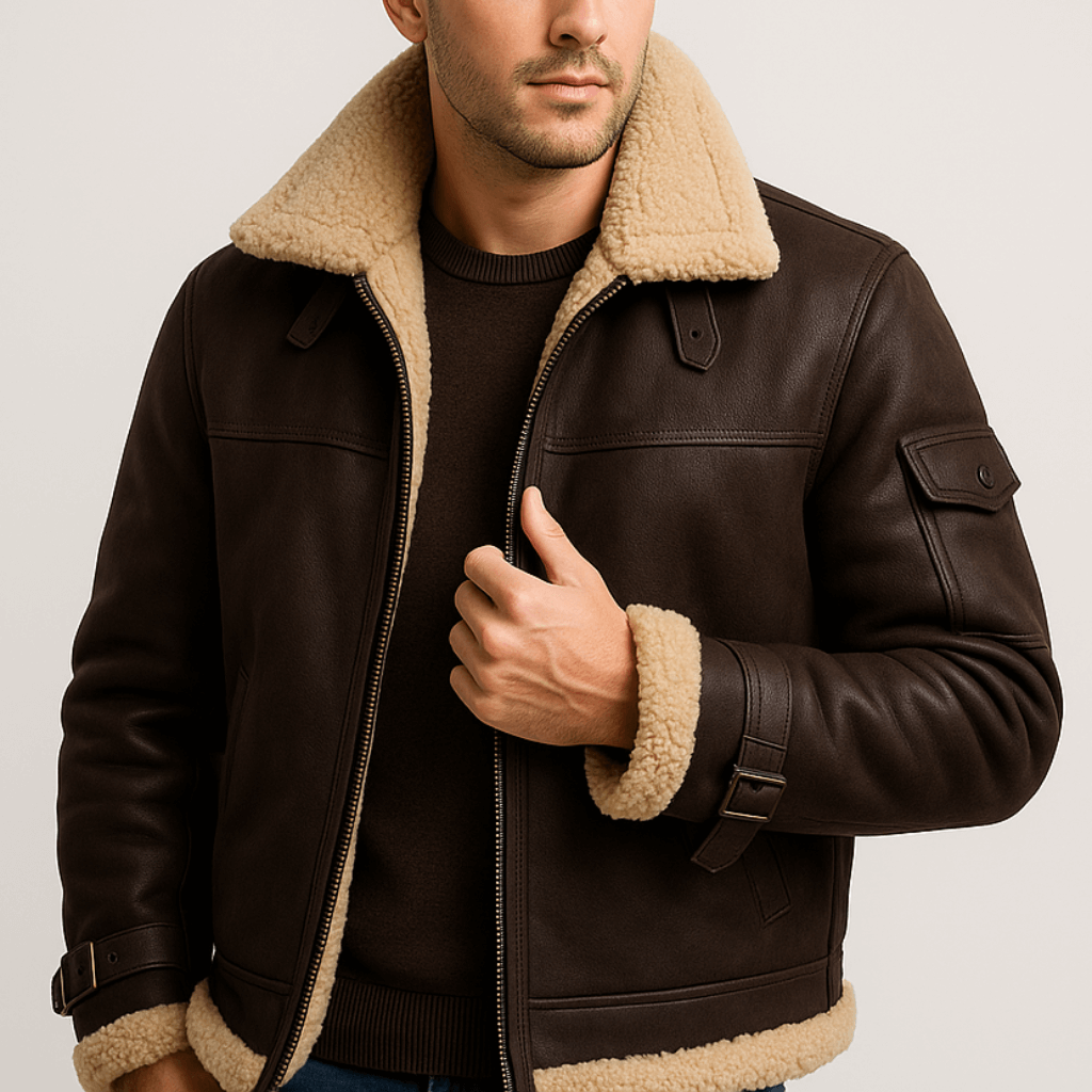 Herren Lederjacke Klassischer Schnitt Mit Taschen