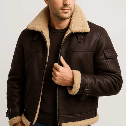 Herren Lederjacke Klassischer Schnitt Mit Taschen