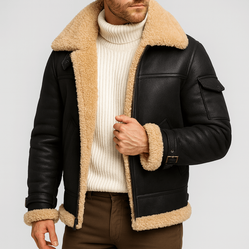 Klassische Herren-Lederjacke mit strukturierter Oberfläche