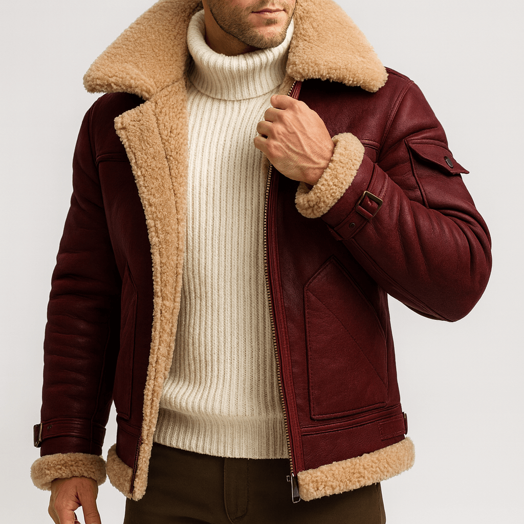 Herren Lederjacke Klassischer Schnitt Mit Taschen