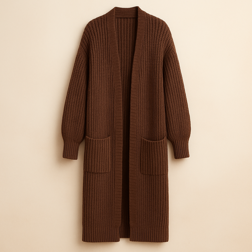 Damen Langer Strick-Cardigan Mit Offener Front Und Oversized-Passform
