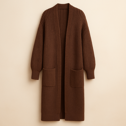 Damen Langer Strick-Cardigan Mit Offener Front Und Oversized-Passform