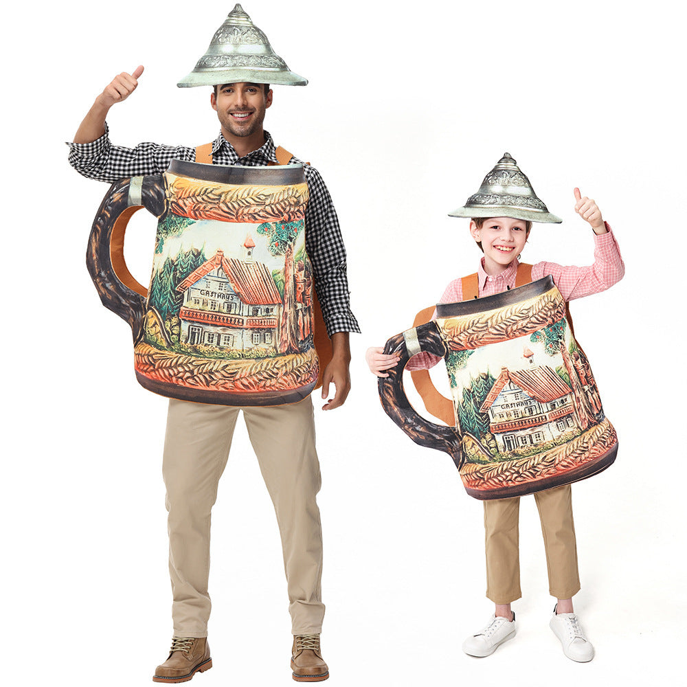 Humorvolles Bierkrug-Kostüm für Herren von vorne gezeigt
