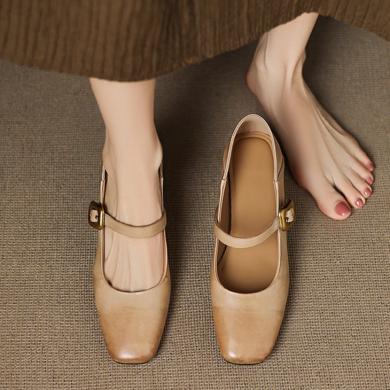 Women's Heels Square Toes Golden Buckle Structured Shape