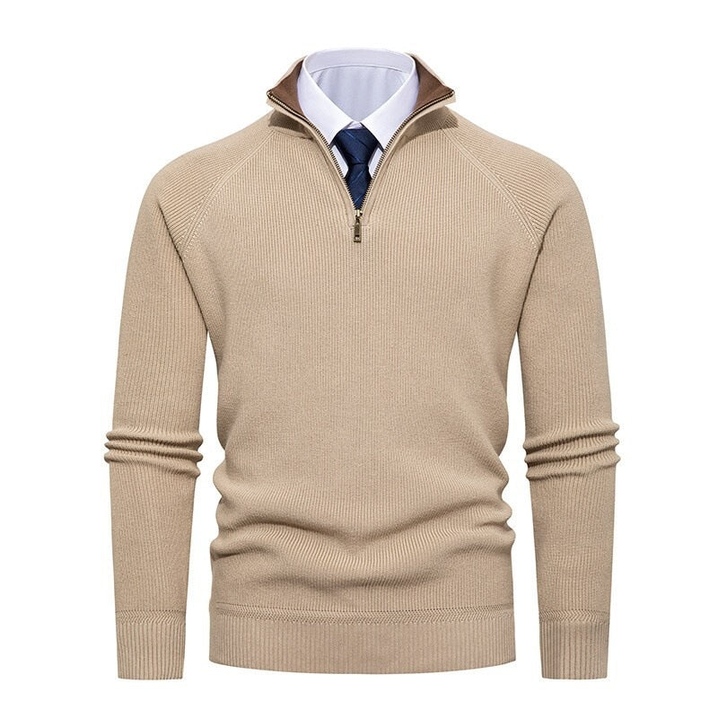 Herren Strickpullover Mit Halbzip Und Rippstruktur