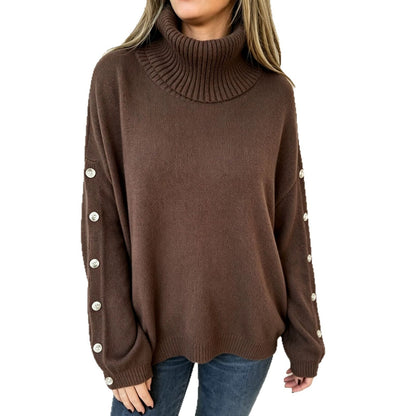 Seitliche Ansicht des langärmligen Rollkragenpullovers für Damen