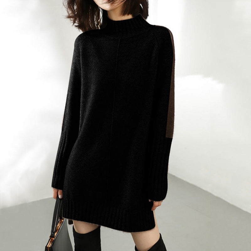 Women's Winter Knit Dress with Turtleneck and Long Sleeve Design