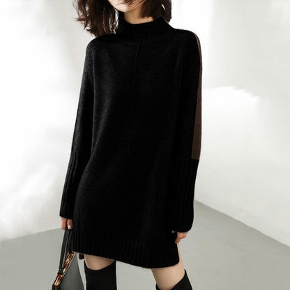 Women's Winter Knit Dress with Turtleneck and Long Sleeve Design