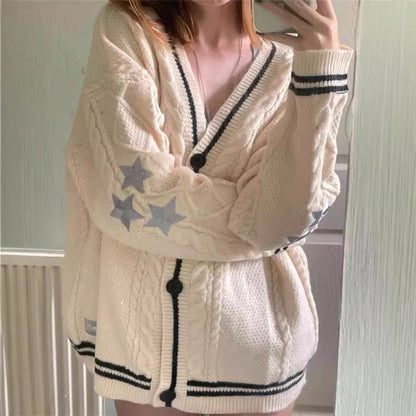 Damen Oversized Cardigan mit markantem Zopfmuster und V-Ausschnitt