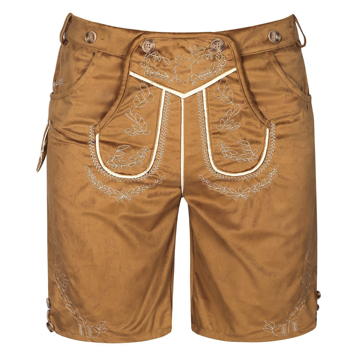 Detailansicht des bestickten Hosenlatzes der Herren-Trachtenhose