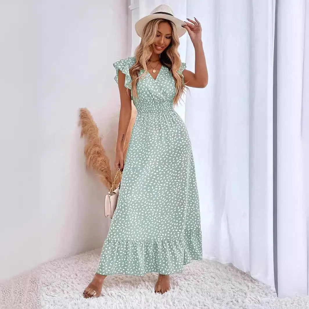 Damen Sommer Midikleid mit Stehkragen – Ärmellos A Linie Seitentaschen