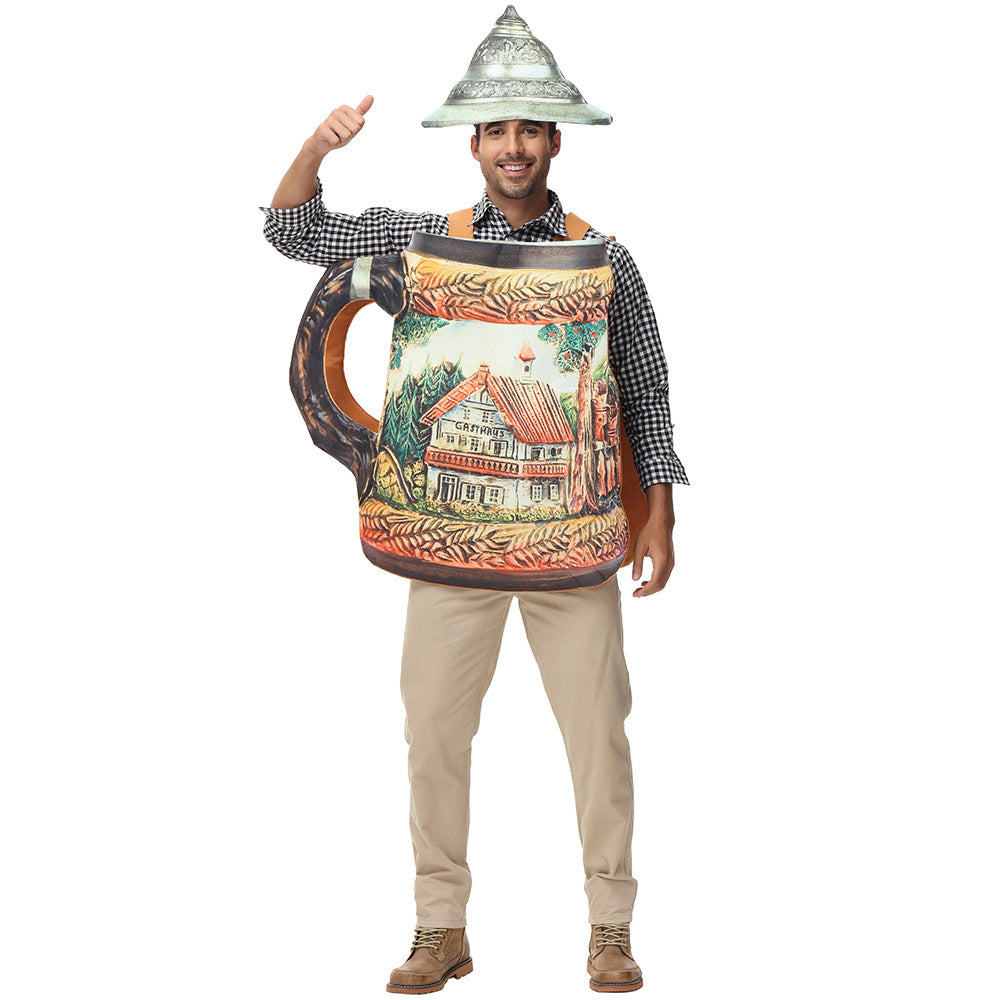 Herren-Bierkrug-Kostüm mit abnehmbarem Deckel in der Gesamtansicht