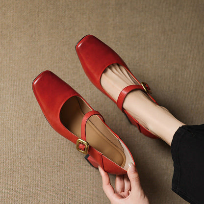 Women's Heels Square Toes Golden Buckle Structured Shape