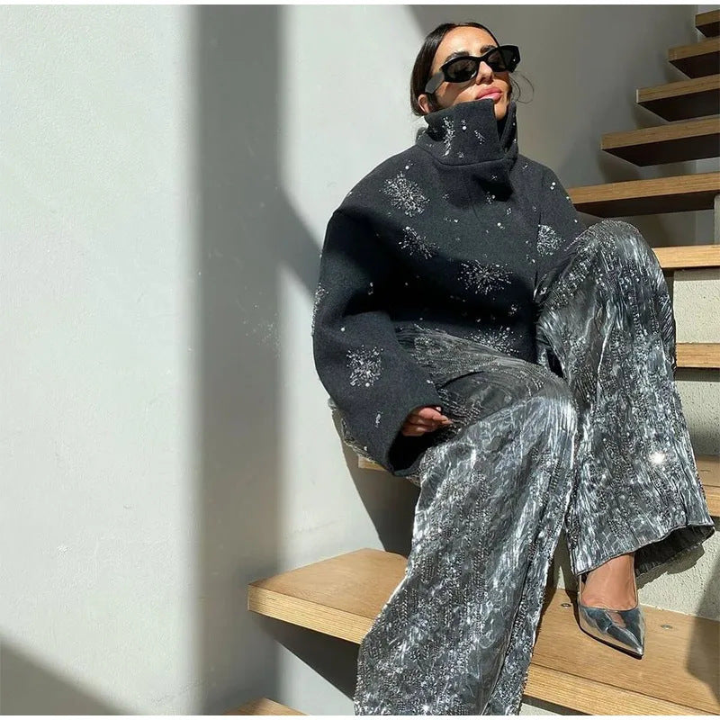 Funkelnde Steppjacke für Damen in der Detailansicht