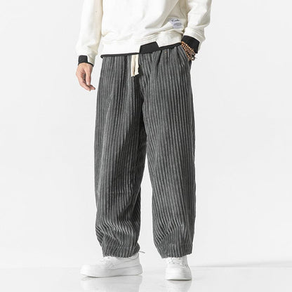 Men's Loose-Fitting Trousers with Elastic Waistband and Gathered Ankle Cuffs
