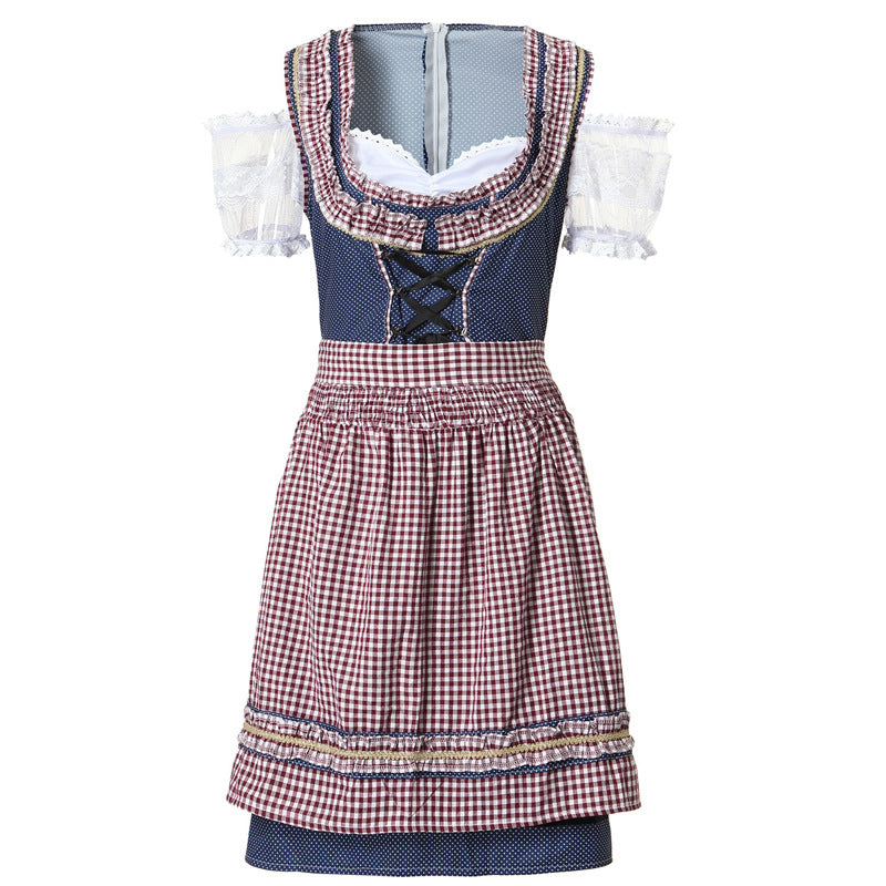 Rückansicht des Damen-Dirndlkleids mit karierter Schürze