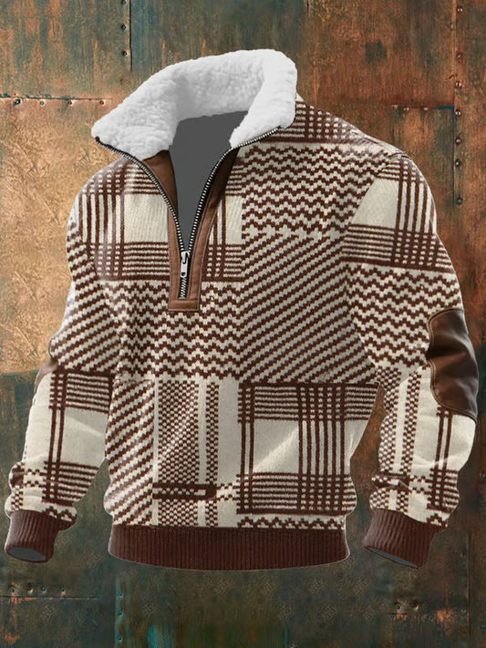 Herren-Winterpullover mit Fleece-gefüttertem Kragen und Rippbündchen