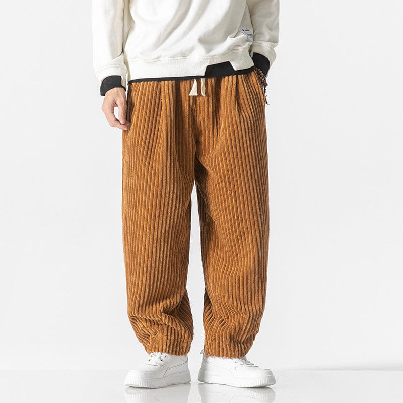 Men's Loose-Fitting Trousers with Elastic Waistband and Gathered Ankle Cuffs