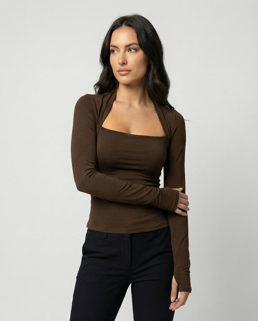 Schwarzes Damen-Langarmshirt mit Slim Fit in der Vorderansicht