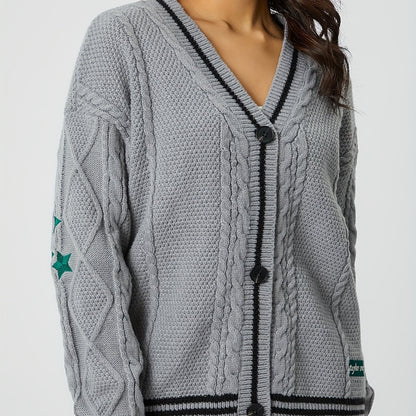 Damen-Strickjacke mit markantem Zopfstrickmuster