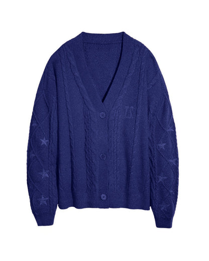 Damen Grobstrick Cardigan Mit Zopfmuster Und Sternstickerei