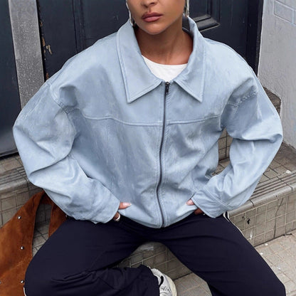 Damen Kunstlederjacke mit Reissverschluss in der Vorderansicht