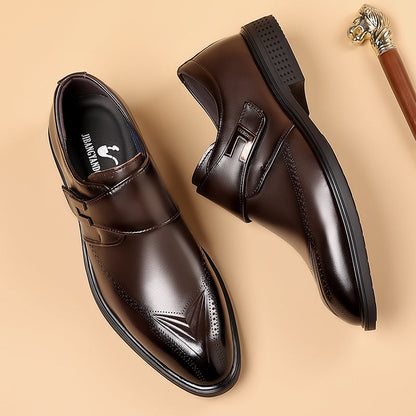 Men's Oxford Slip-On Shoes with Buckle and Perforated Toe Cap