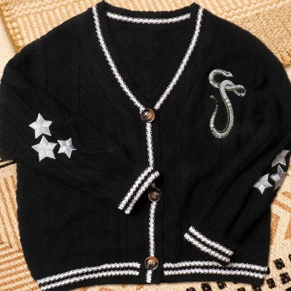 Damen-Strickjacke mit Zopfmuster und V-Ausschnitt