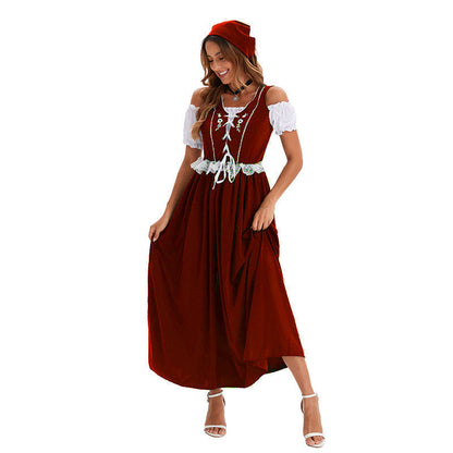 Detailaufnahme der Schnürcorsage am langen Dirndlstil-Kleid