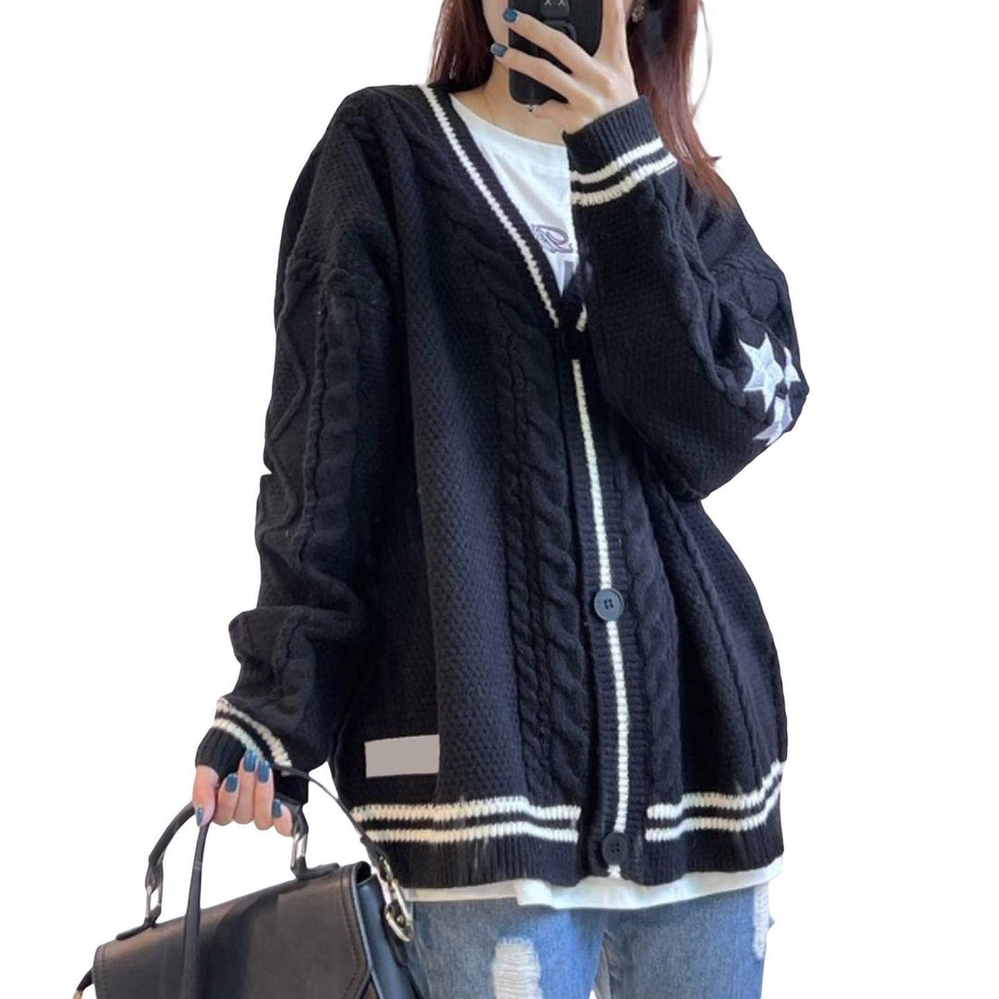 Oversized Zopfstrick-Cardigan für Damen in voller Ansicht