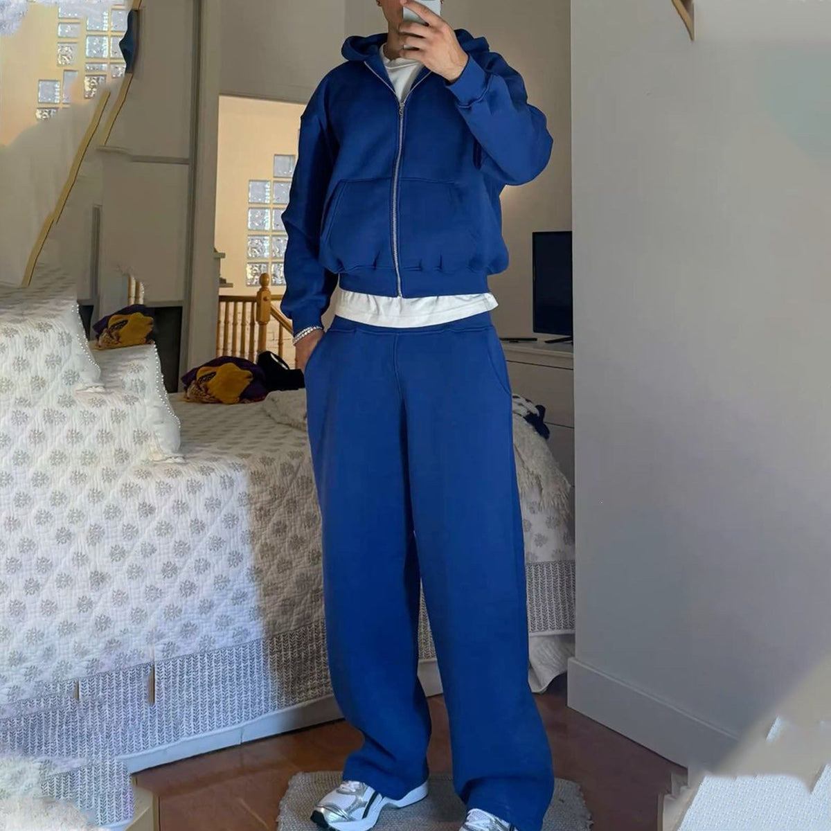 Herren Oversize Zip Hoodie Und Relaxed Sweatpants Set