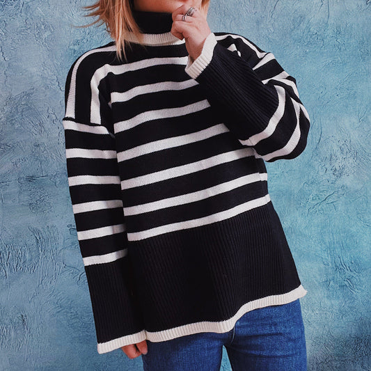 Gestreifter Strickpullover aus warmem Strick für Herbst und Winter