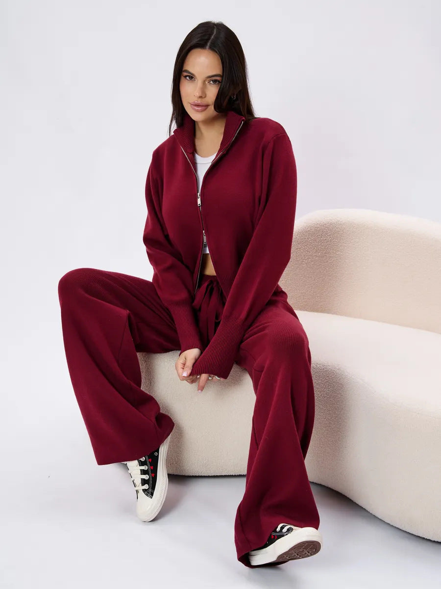 Damen-Strickset mit locker fallender Highwaist-Hose