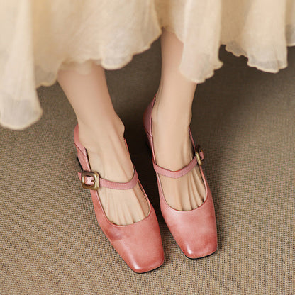Women's Heels Square Toes Golden Buckle Structured Shape
