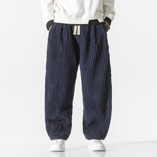 Men's Loose-Fitting Trousers with Elastic Waistband and Gathered Ankle Cuffs