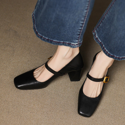 Women's Heels Square Toes Golden Buckle Structured Shape