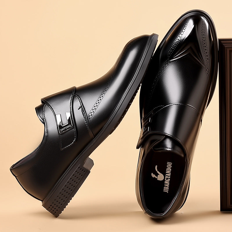 Men's Oxford Slip-On Shoes with Buckle and Perforated Toe Cap